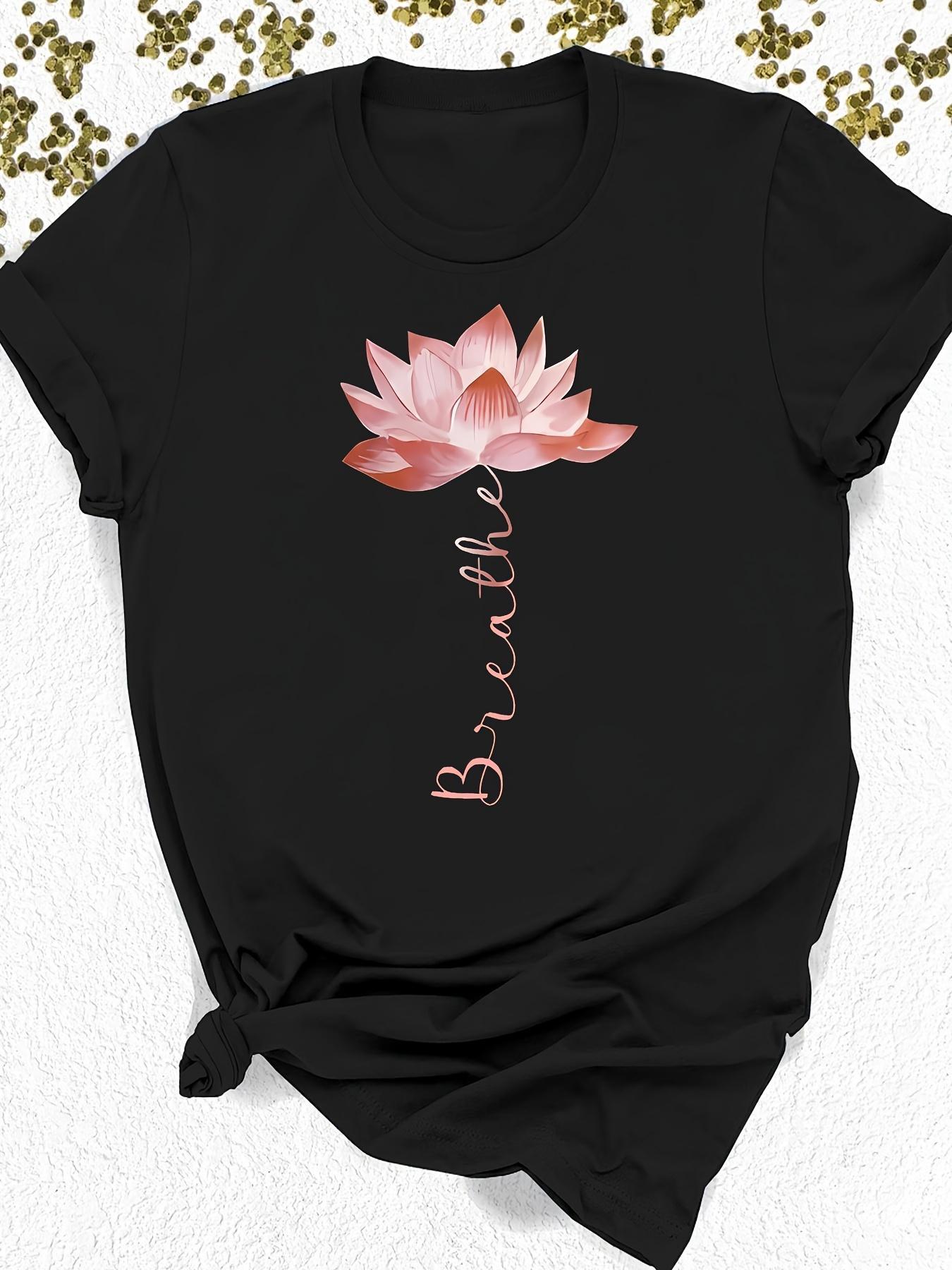 

Plus Size Lotus Graphic Print Tshirt Short Sleeve Crew Neck Casual Top For Summer Spring Womens Plus Size Clothing 4XL