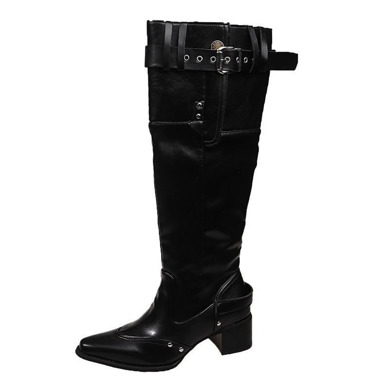 Long Boots Women's Summer New Big Tube Circumference High Boots Pointed Thick Heel Stacking Boots Western Cowboy Boots