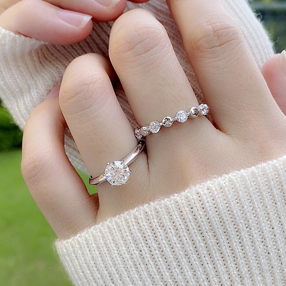 3mm Full Moissanite Row Ring for Women Copper18K Gold Plated Stackable Ring Engagement Wedding Bands Jewelry Gift