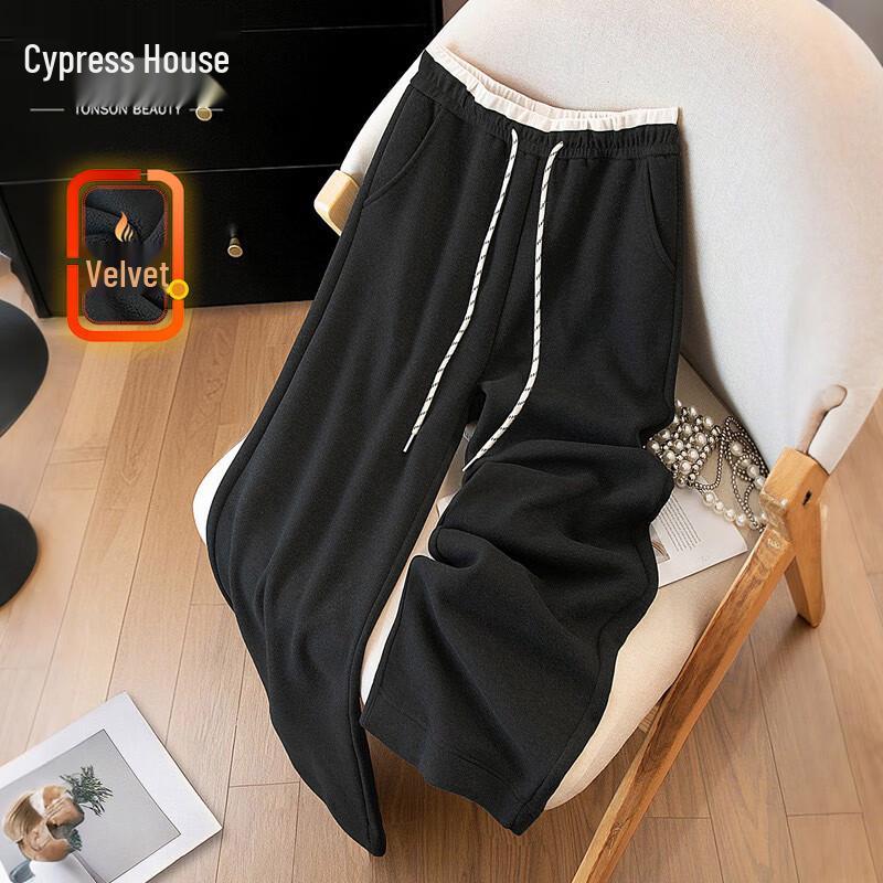 

Sibaishe Women s Elastic Waist Wide-Leg Plush Drawstring Casual Pants M