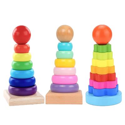 Holz Regenbogen Turm Kinder Lernspielzeug Montessori Kindheit Lernen Kinder Bunte Holzklötze für Weihnachtsgeschenk TMZ