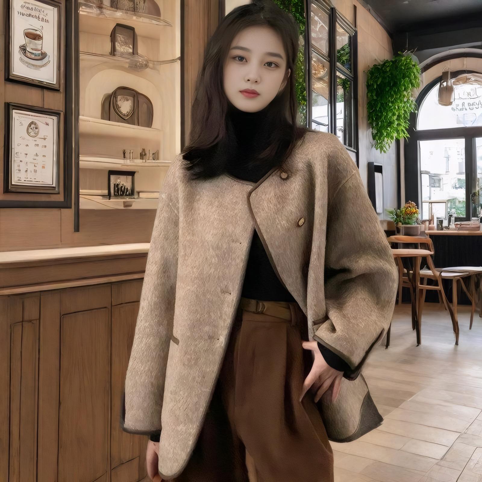 

Retro Round Neck Small Fragrant Woolen Coat Women s Short Autumn and Winter Woolen Material Temperament Coat Women XL коричневый