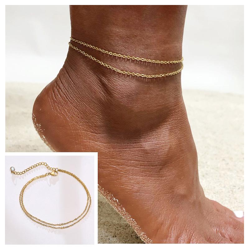 Edelstahl Kette Fußkettchen für Damen Mädchen Mehrschichtig Strand Fußkettchen Fußkettenglieder Verstellbar