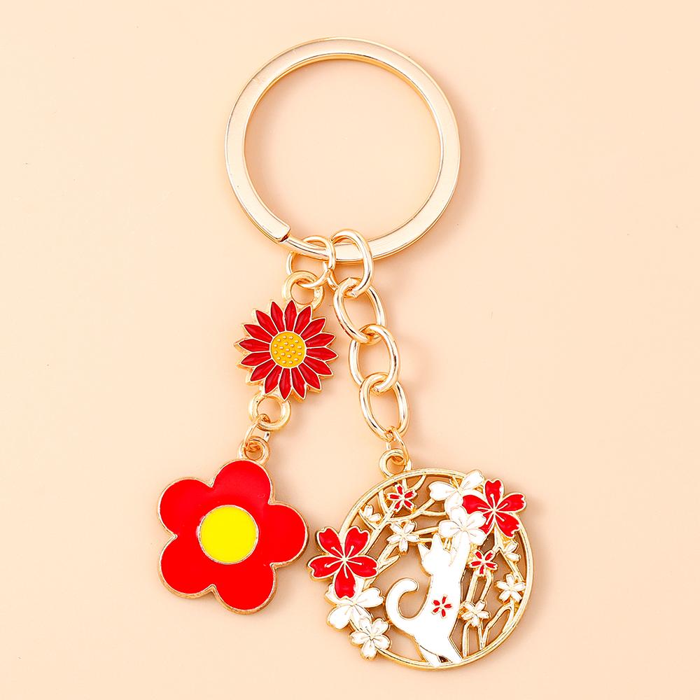 Pretty Flower Wreath Keychain Women Girls Cat Rabbit Butterfly Key Ring Pendants for Handbag Decor DIY Key Chain Jewelry Gifts