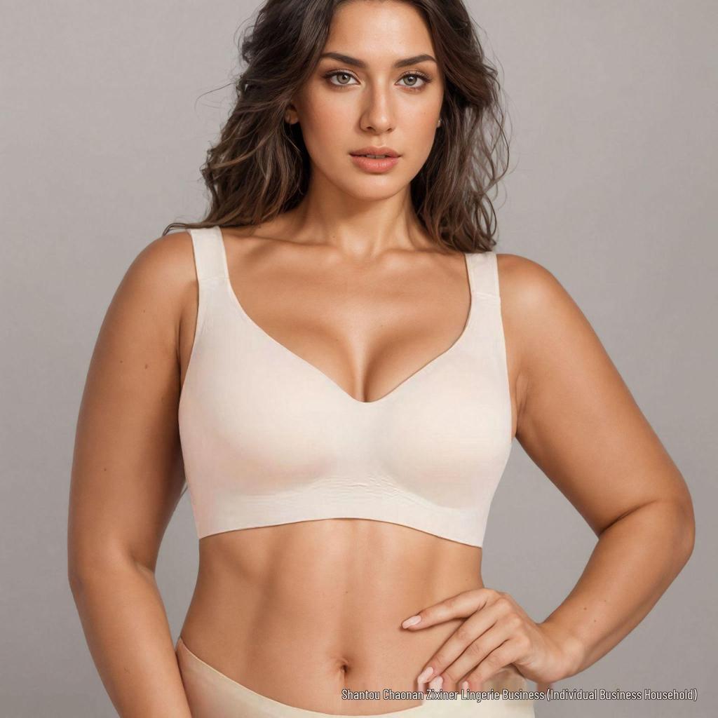 Plus Size Deep V Seamless Wire-Free Bra: C-F Cup, Large Bust Minimizer with Anti-Sagging Side Support