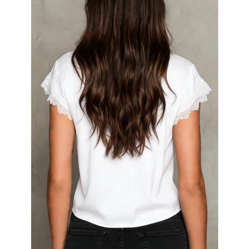 Summer V-neck Short Sleeve Lace Blouse 2026 Fashion Women Lace-up Tie Shirts Sweet Sexy Loose 2026 Sweet Elegant Casual Solid Color Tops