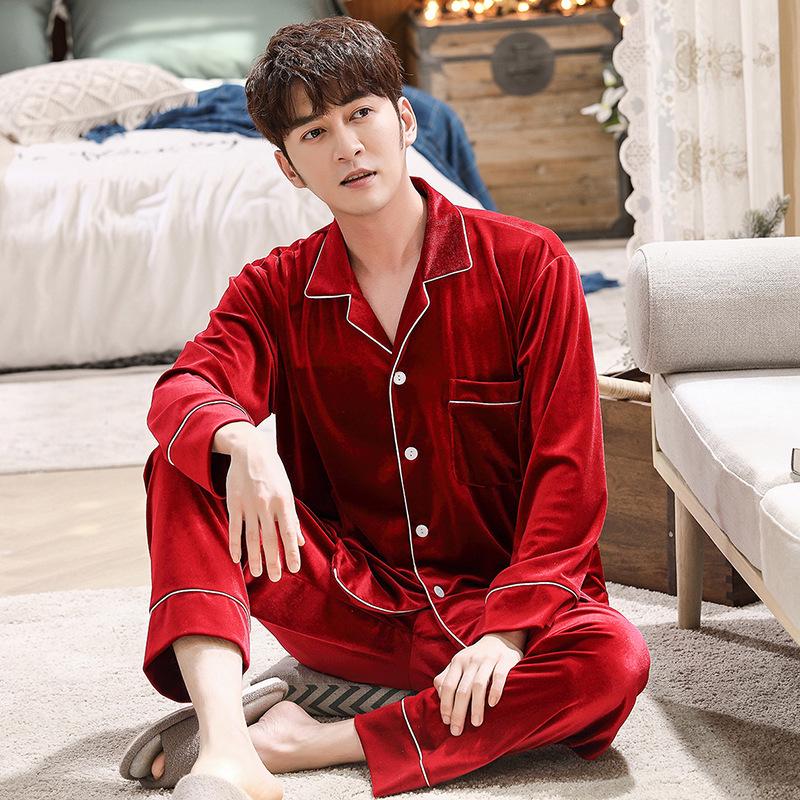 

Золотистый вельветовый комплект пижамы для пары - Женский осенне-зимний комплект с кардиганом с длинным рукавом, корейская мода, повседневная домашняя одежда XL