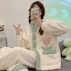 Cozy Rose-Pattern Flannel Pajamas for Women with Doll Collar - Cute, Sweet, and Warm for Autumn and Winter