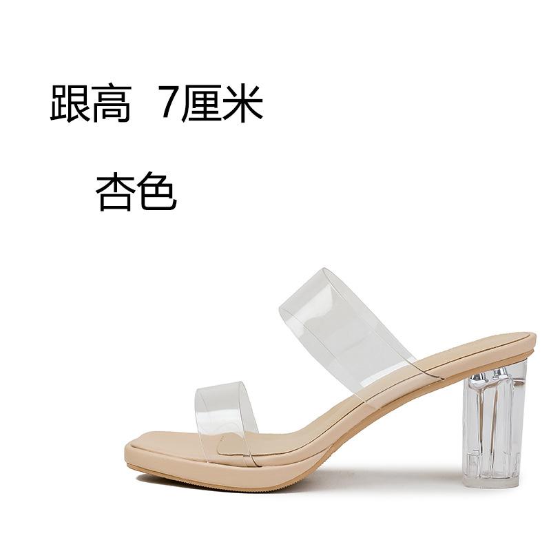 Fashion Transparent High-heeled Slippers Women Summer Waterproof Table Straight Strap Slippers Crystal Heel Thick Heel Sandals for Women