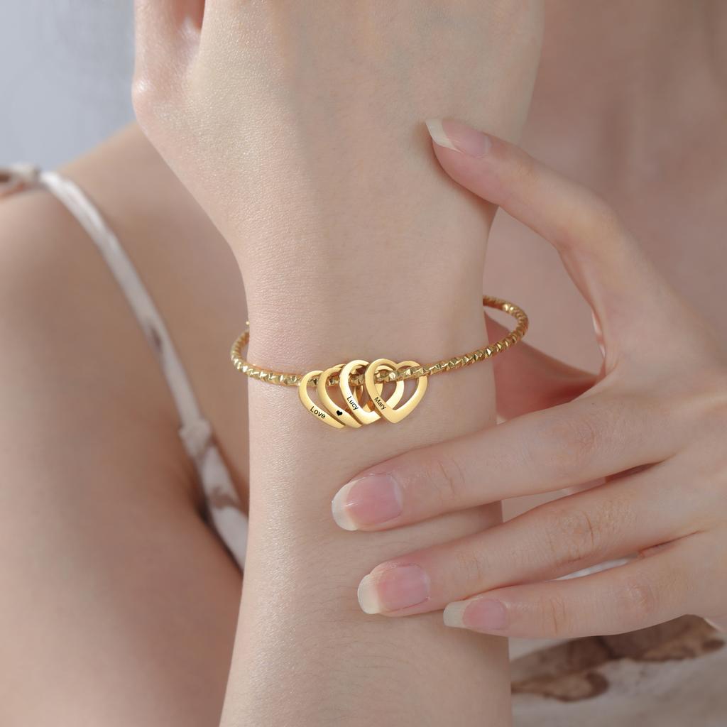 Cazador Trendy Personalized Bangles for Women Custom Names Symbol Date 1-5 Heart Charms Bracelet Stainless Steel Jewelry Gift