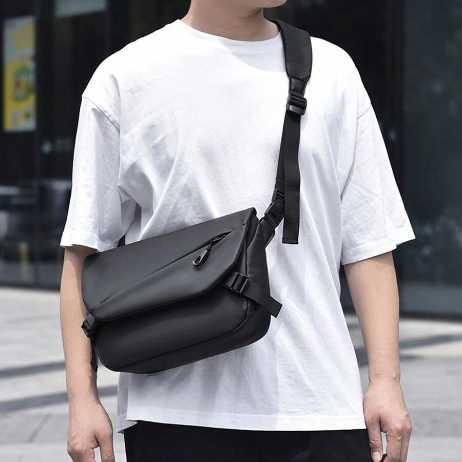 Men's Crossbody Bag, Mailman Bag, Men's Fashion, Large Capacity, Shoulder Bag, Durable and Wear-resistant Film, Solid Color Square Bag