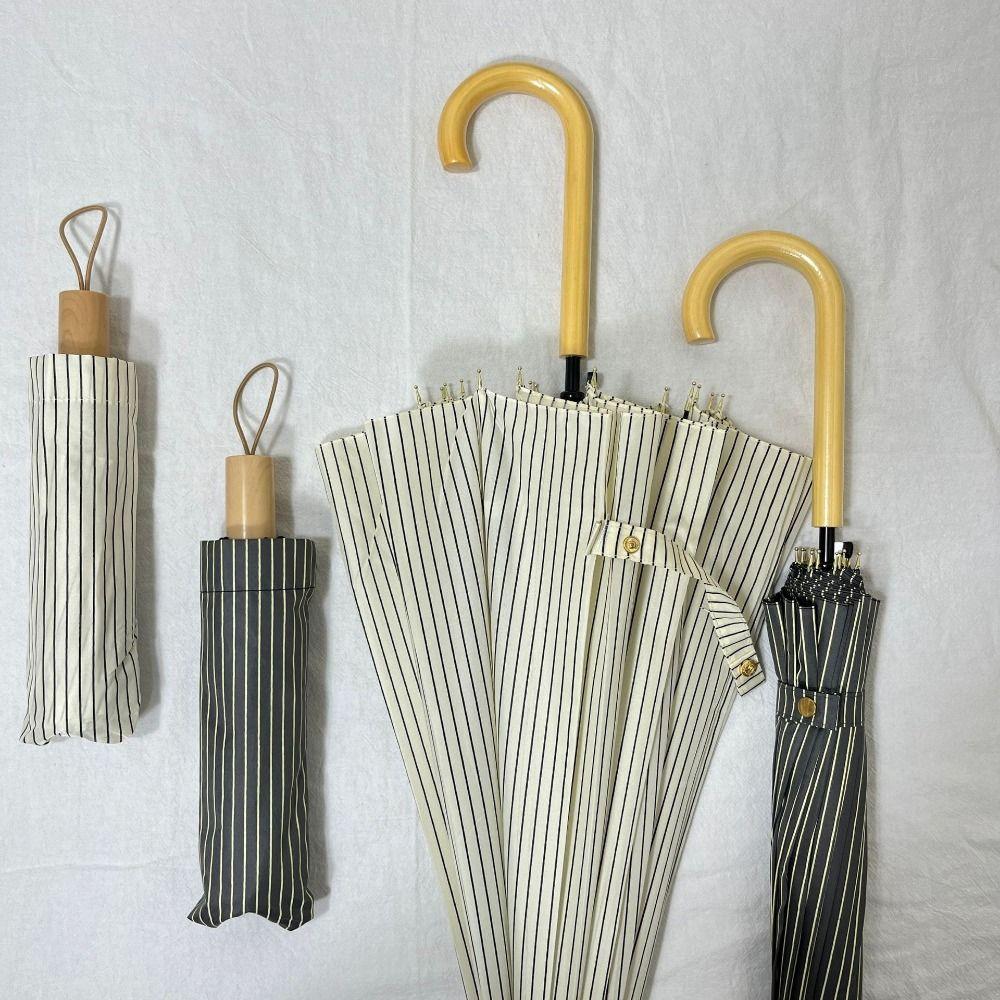 INS Striped Folding Umbrella Sun Rain Dual-Use Hand Operated Parasol Beach Use