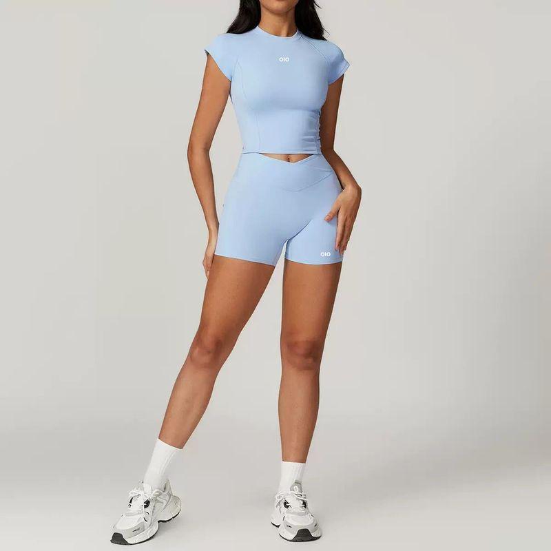 Oiob European and American Yoga Clothes Set 25 New Quick-Drying Sports Short Sleeve T-shirt Top Fitness Training Shorts Three Points