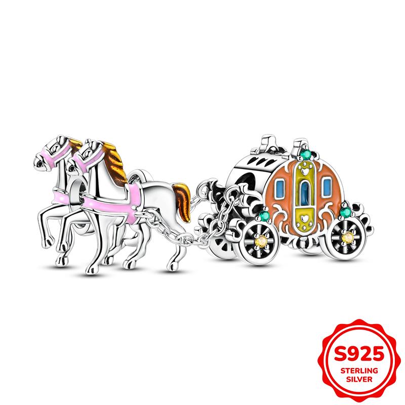 Charms Silver 925 Princess and Pumpkin Carriage Fairy Tale Pendant Beads Fits 3mm Bracelet For Women Luxury DIY Jewelry