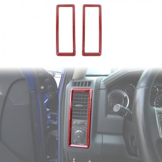 Red Carbon Center Console Side Air Vent Outlet Trim Cover For Dodge Ram 10-17