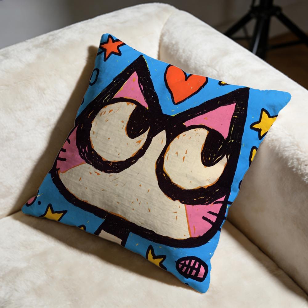 Doodle Cat Collection Cushion Cover Soft Decorative Pillow Case Suitable For Bedroom Sofa Car Travel Use