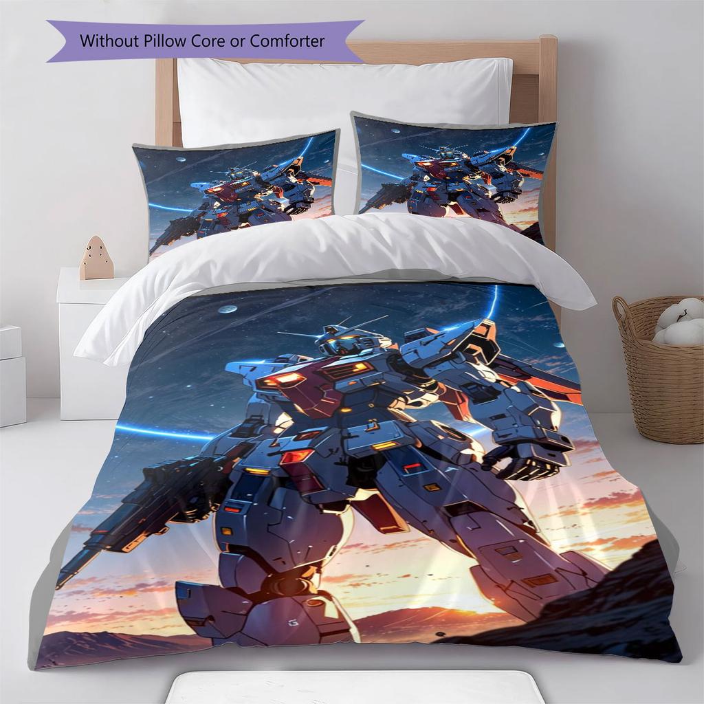 Set Biancheria da Letto 3 Pezzi Mecha Gundam Anime Robot Stampato Copripiumino Con Federe Per Camera da Letto dei Ragazzi