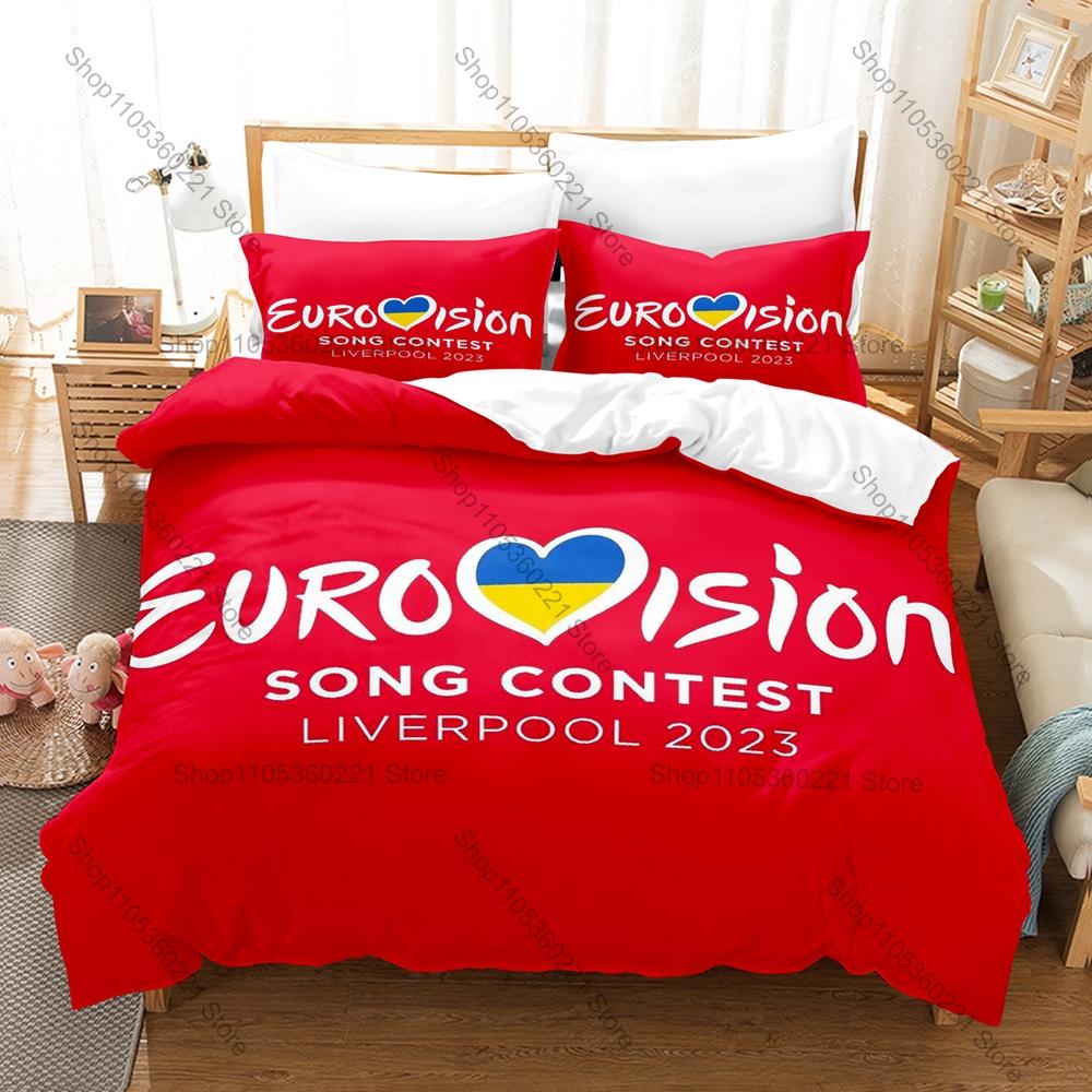 Copripiumino con Stampa al Neon del Palco a Onda Sonora Arcobaleno Logo Eurovision Classico + 2 Federe Set Biancheria da Letto 3 Pezzi Eurofans