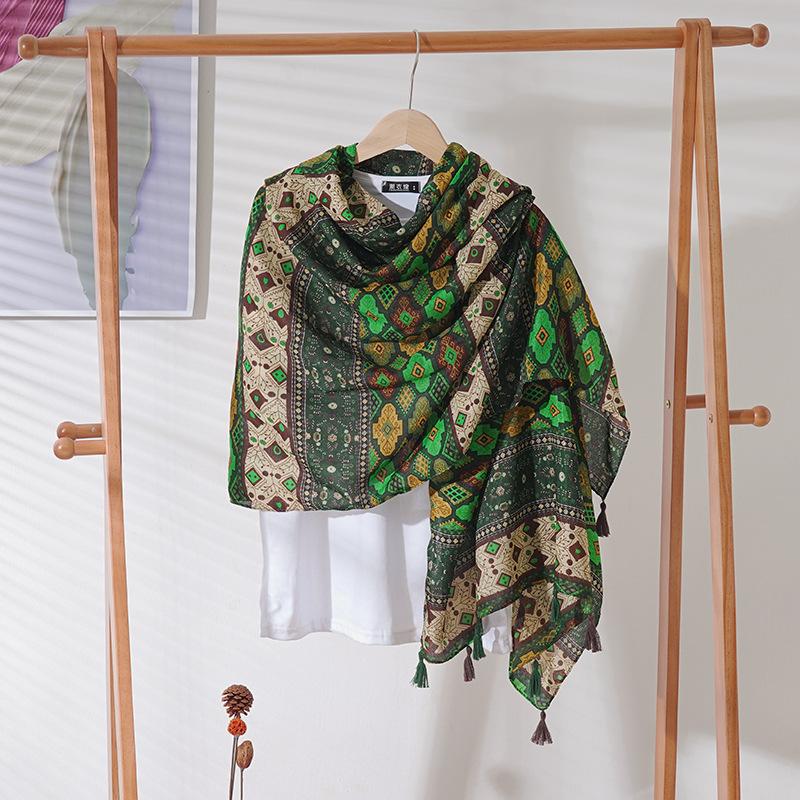 

Дизайнерский брендовый женский шарф с классическим принтом, женские шали из хлопка, мягкие, большие хиджабы, повязка на голову с кисточками, платок