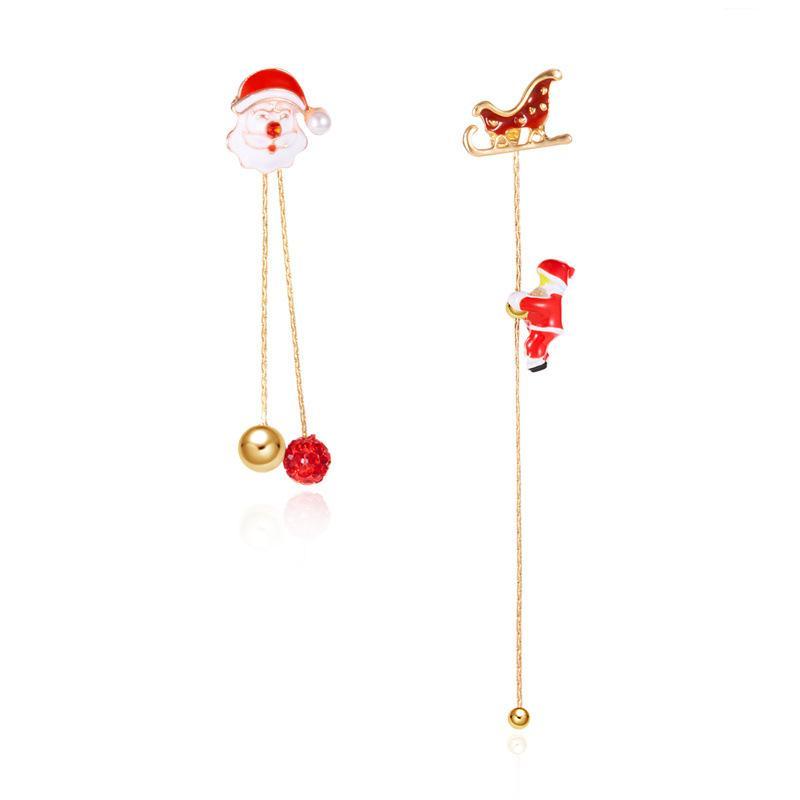 Moving Santa Claus Tassel Dangle Earrings For Women Christmas Tree Asymmetric Long Chain Gift