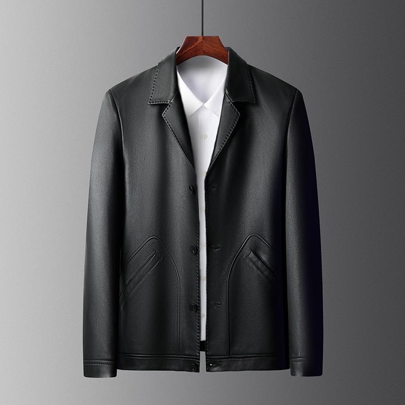 

Кожаная куртка осень новая однотонная с лацканами куртка из овчины мужской кожаный блейзер 195