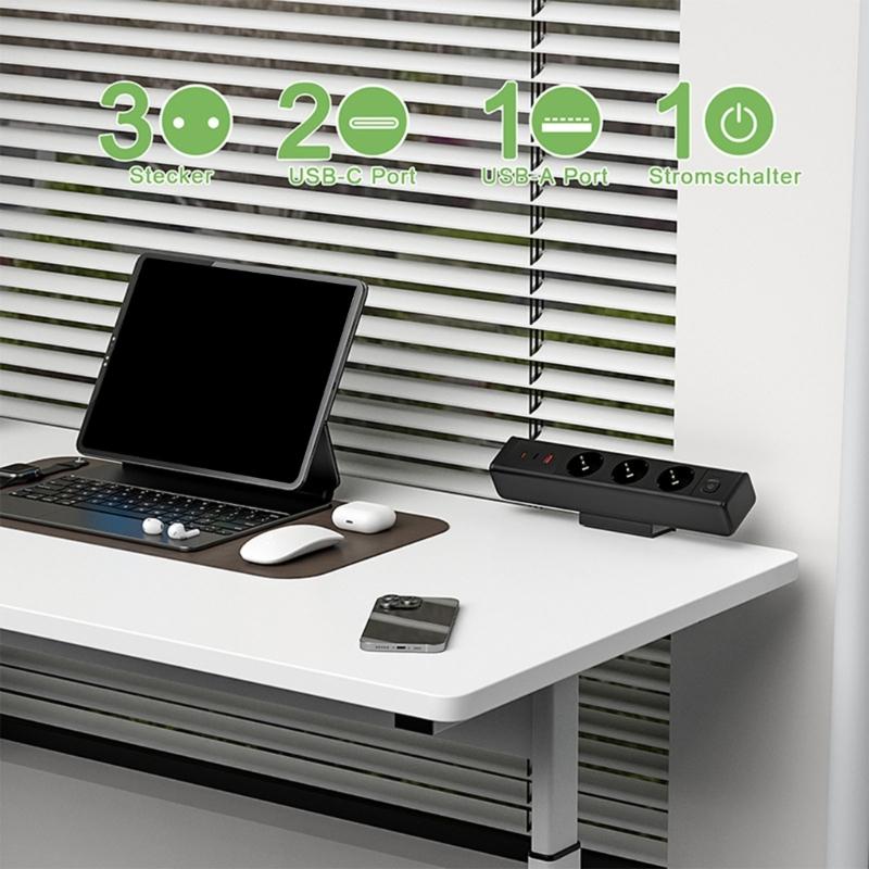 Clamp Mount Power Strips 3AC Outlets 3USB Port PD18W/65W Fast Charging Hubs 1.8Meter Cable for Home Office Desk