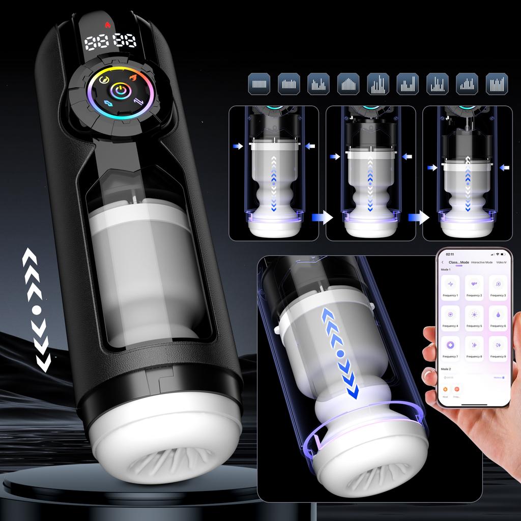 New App Control Intelligent Sex Robot for Men 4-in-1 Heated Suction Telescopic Vibrator Masturbation Cup LCD Display Male Masturbator Penis Exerciser