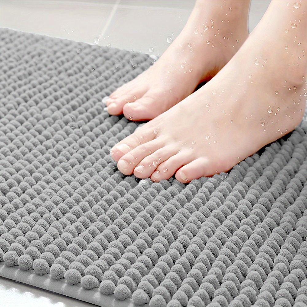 Absorbent L-shaped Chenille Bath Mat Washable Carpet Creative Floor Mat  Bathroom
