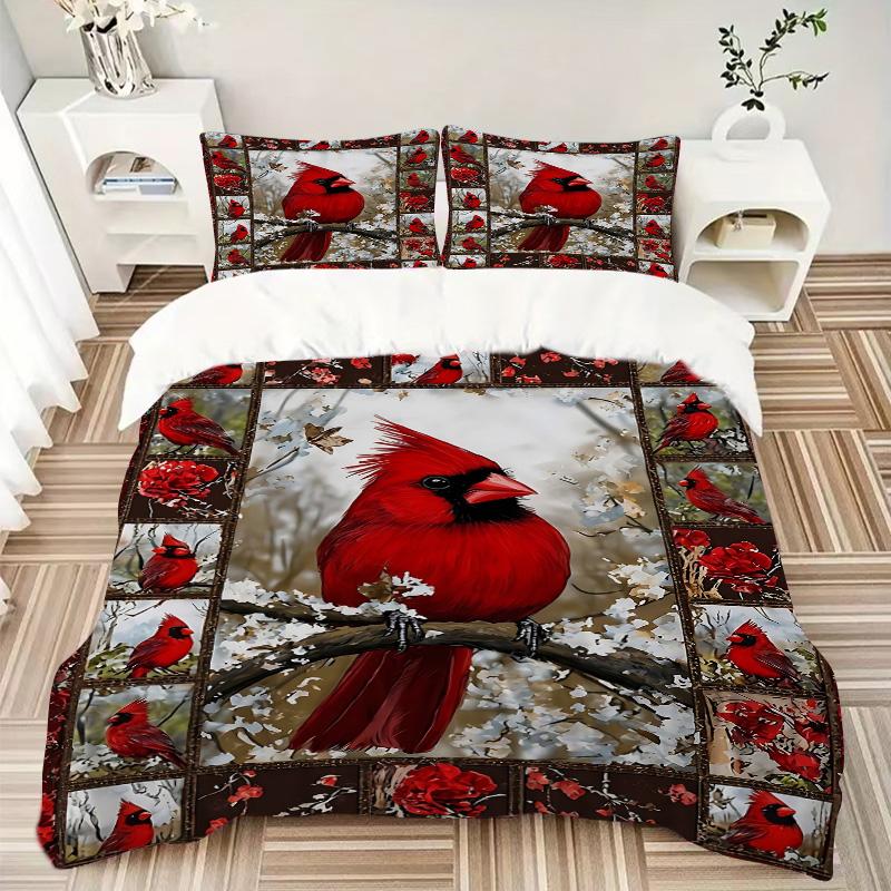 Cardinal Winter Branches Print 3Pcs Bedding Setduvet Cover With 2 Bedropillowcase Home Birthday Gift