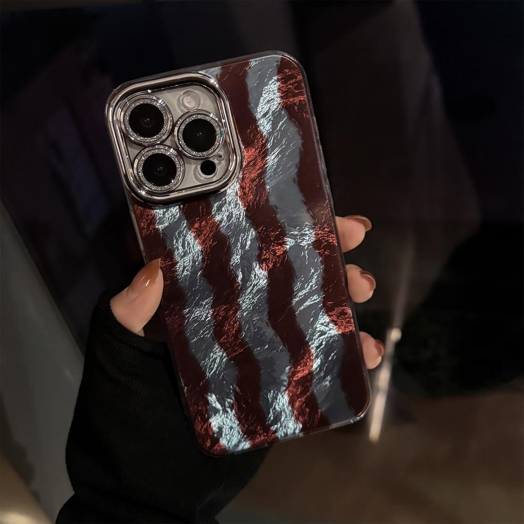 Two-tone wave stripe phone case suitable for iPhone 16, 17 Pro Max, with lens film, iPhone 14, retro, 12, premium