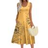 Women's Fashion Round Neck Sleeveless Pleated Beach Dress With Pockets Long Floral Dresses