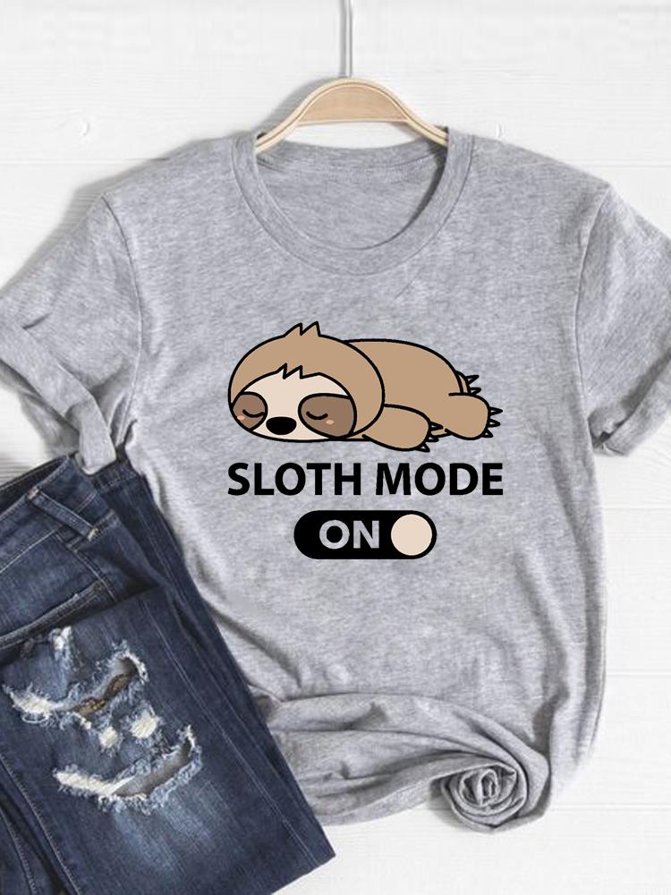 Sloth Cartoon Sweet 90s Cute Graphic Tshirt Print T Shirt Short Sleeve Summer Clothes Women Clothing Fashion Basic Tee Top