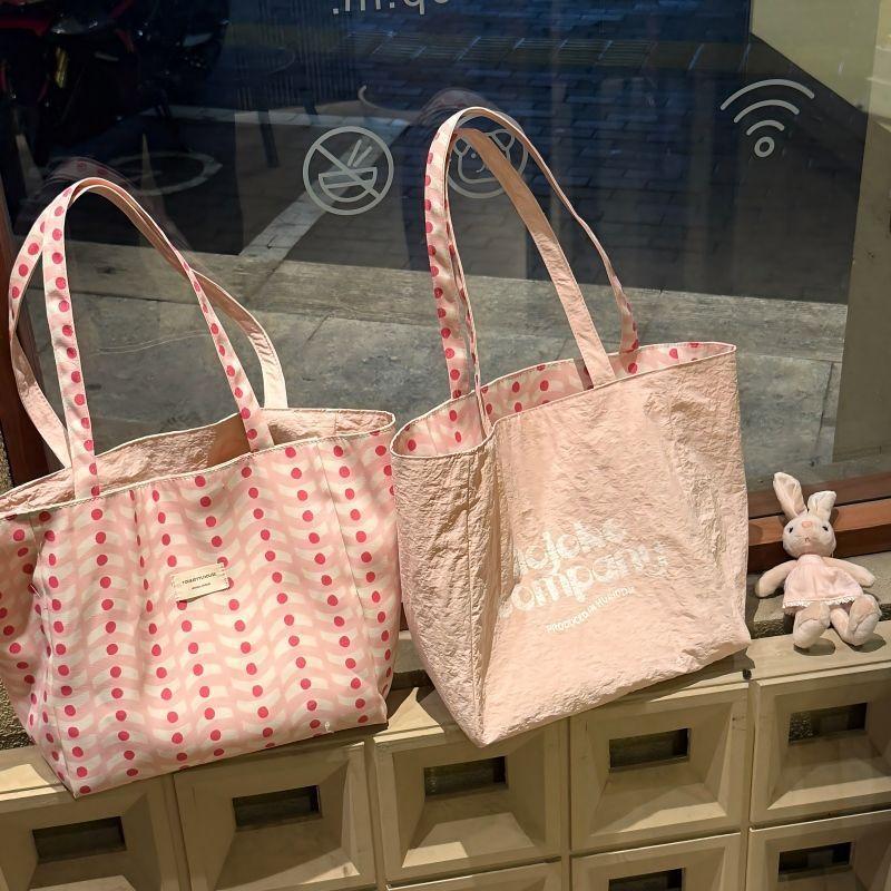 Large Capacity Reversible Canvas Tote Bag Wave Print Casual Shoulder Purse for Women Office Commute Shopping one size розовый