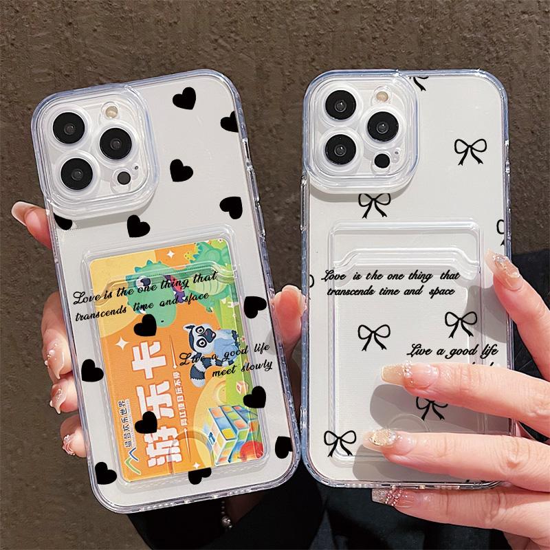 Card Slot Holder Silicone Wallet Pocket Case For iPhone 14 16 17 Xiaomi Redmi Note 13 Vivo V27E V27 Samsung S23 S24 S25 Ultra Cover Clear Phone Bumper