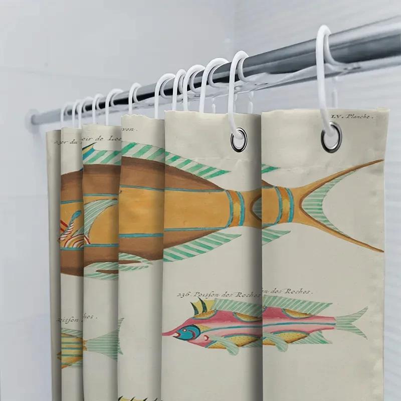 Fish Pattern Shower Curtain Fabric Waterproof Bathroom Decor Home Decoration Wall Hanging Watercolor Print