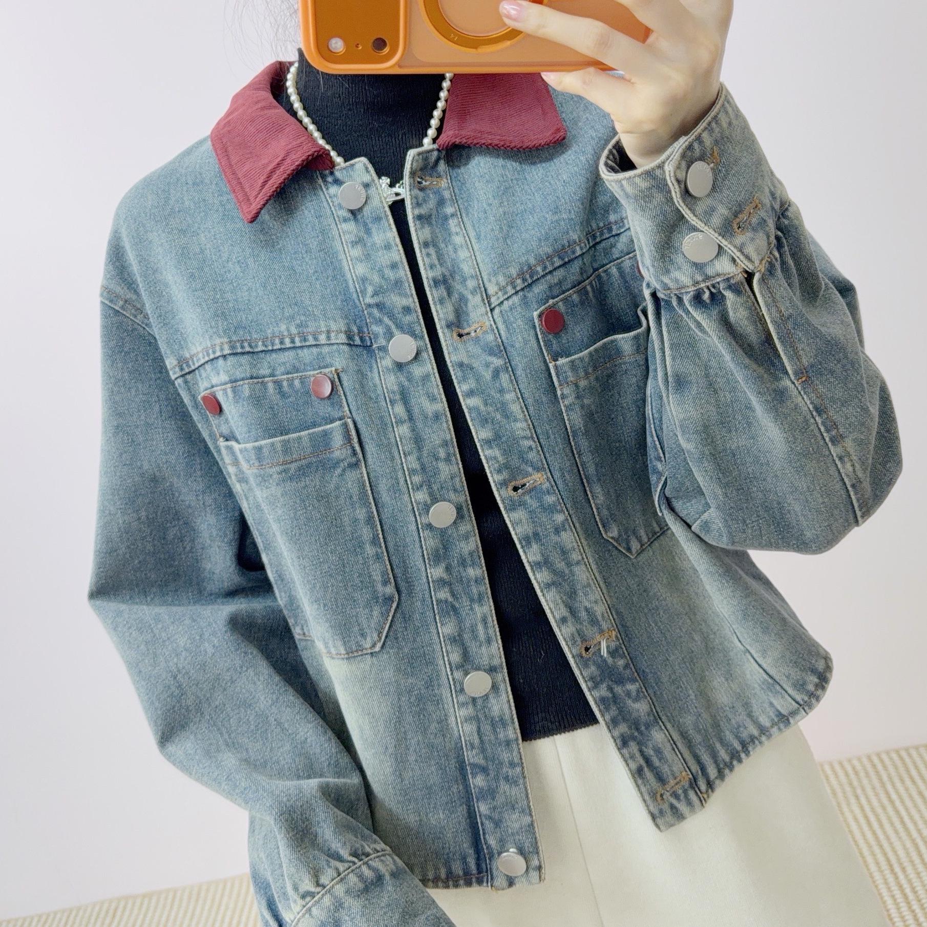

Стильная джинсовая куртка с лацканами в стиле ретро-пэчворк 2026, стройнящая M (90-115 jin) джинсовый синий