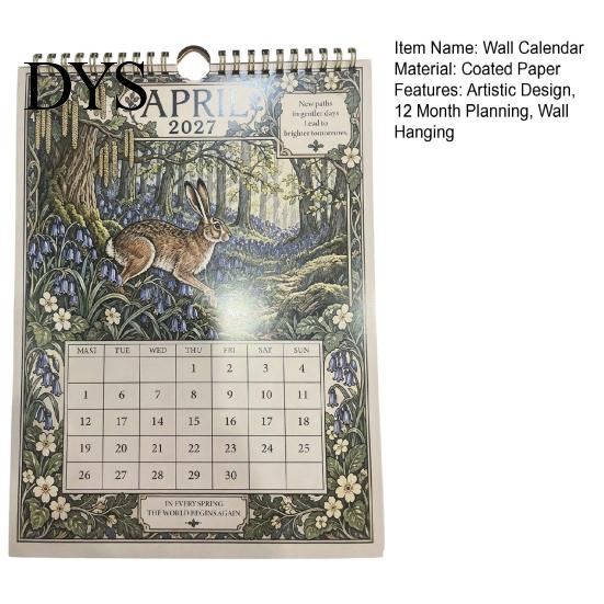 Stationery for To-do Lists A Year in Britain 2027 Wall Calendar, Vintage Storybook Style 12-Month Nature Theme Monthly Planning Classic British Rural