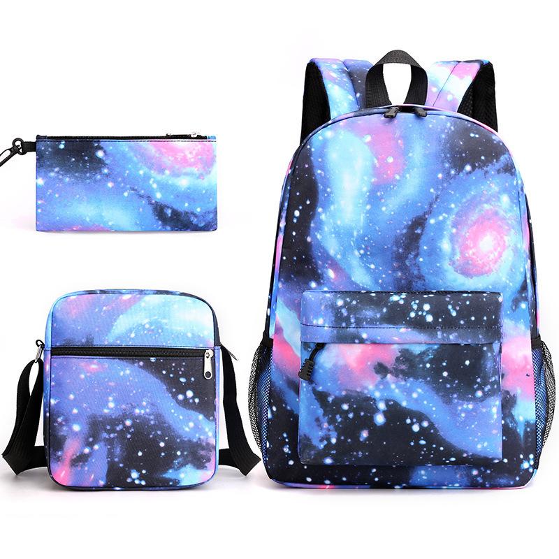 3 Piece School Backpack Set for Students Large Capacity Oxford Cloth Schoolbag with Shoulder Strap and Pencil Case