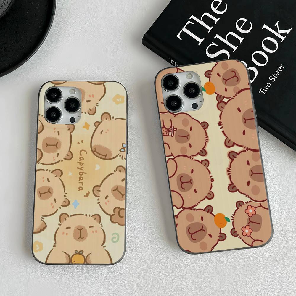 Cute Cartoon Capybara For iPhone 15 16 17 14 13 12 11 Pro Max 16E 16 Plus 17 Air Corrugated Shockproof Phone Cover