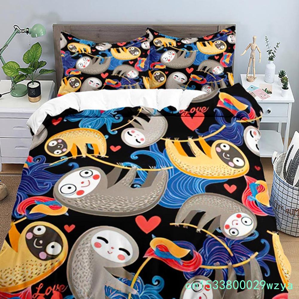 Liebliches Faultier Bettbezug-Set Cartoon Tier Bettwäsche-Set für Mädchen Jungen Teenager Wohnheim Schlafzimmer Dekor Mikrofaser King Bettdeckenbezug