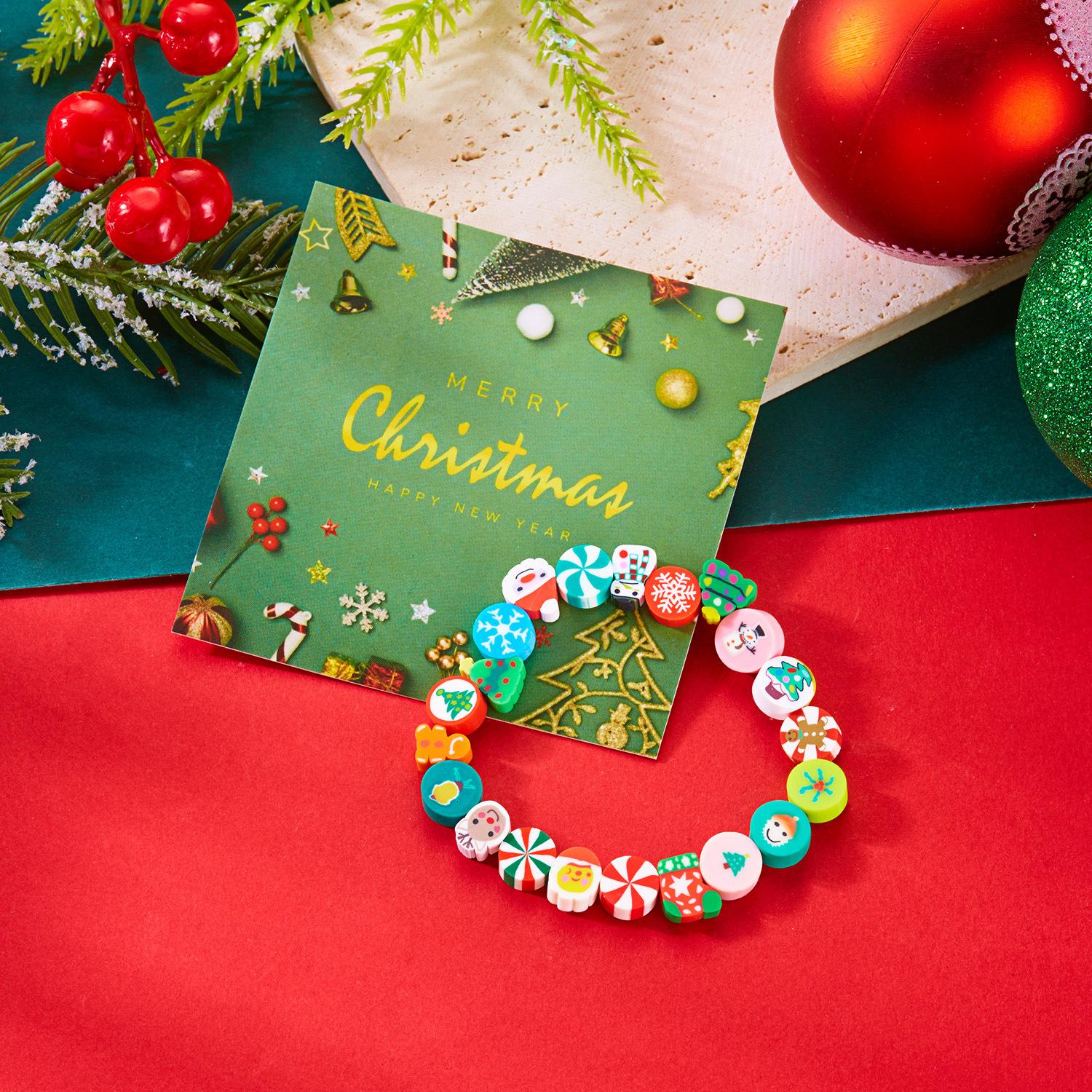 

Cute Cartoon Colored Polymer Ceramic Snowflake Elk Santa Snowman Beaded Bracelets for Women Friend Christmas Party Zircon Gifts