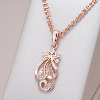 Shiny Natural Zircon Flower Pendant Necklace For Women Fashion  Rose Gold Color Ethnic Bridal Wedding Jewelry