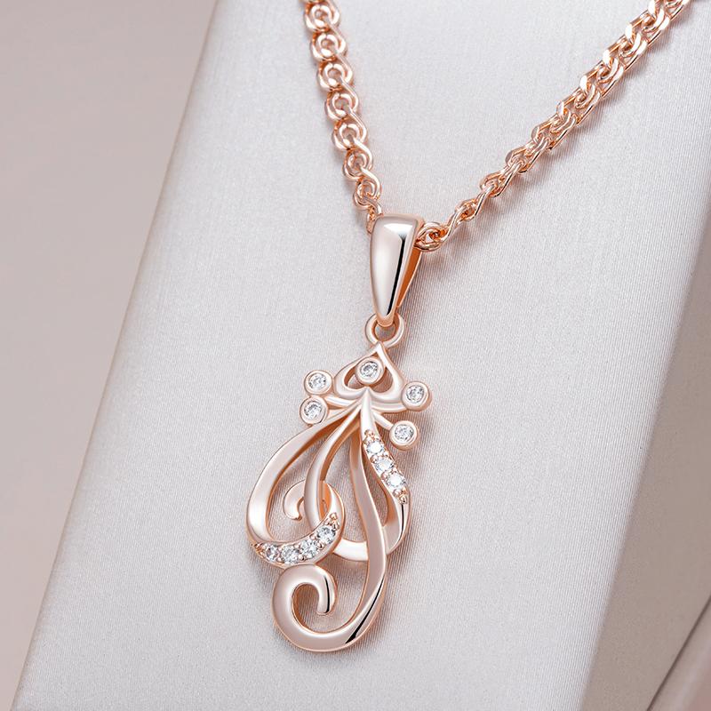 Shiny Natural Zircon Flower Pendant Necklace For Women Fashion Rose Gold Color Ethnic Bridal Wedding Jewelry
