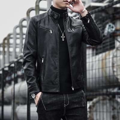 Męska kurtka ze skóry PU Męska modna młodzieżowa pluszowa i gruba stójka Punk Męska skórzana kurtka motocyklowa