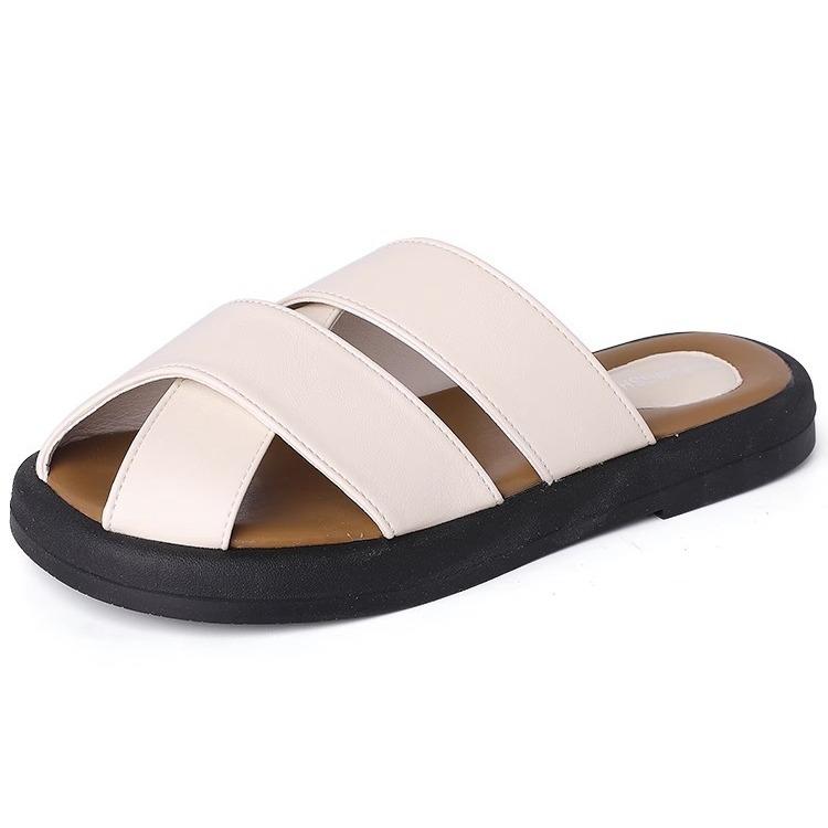 Leather Bag Head Slippers Women's Outer Wear 2025 Spring and Summer New Retro Woven Hollow One Pedal Lazy Half Drag