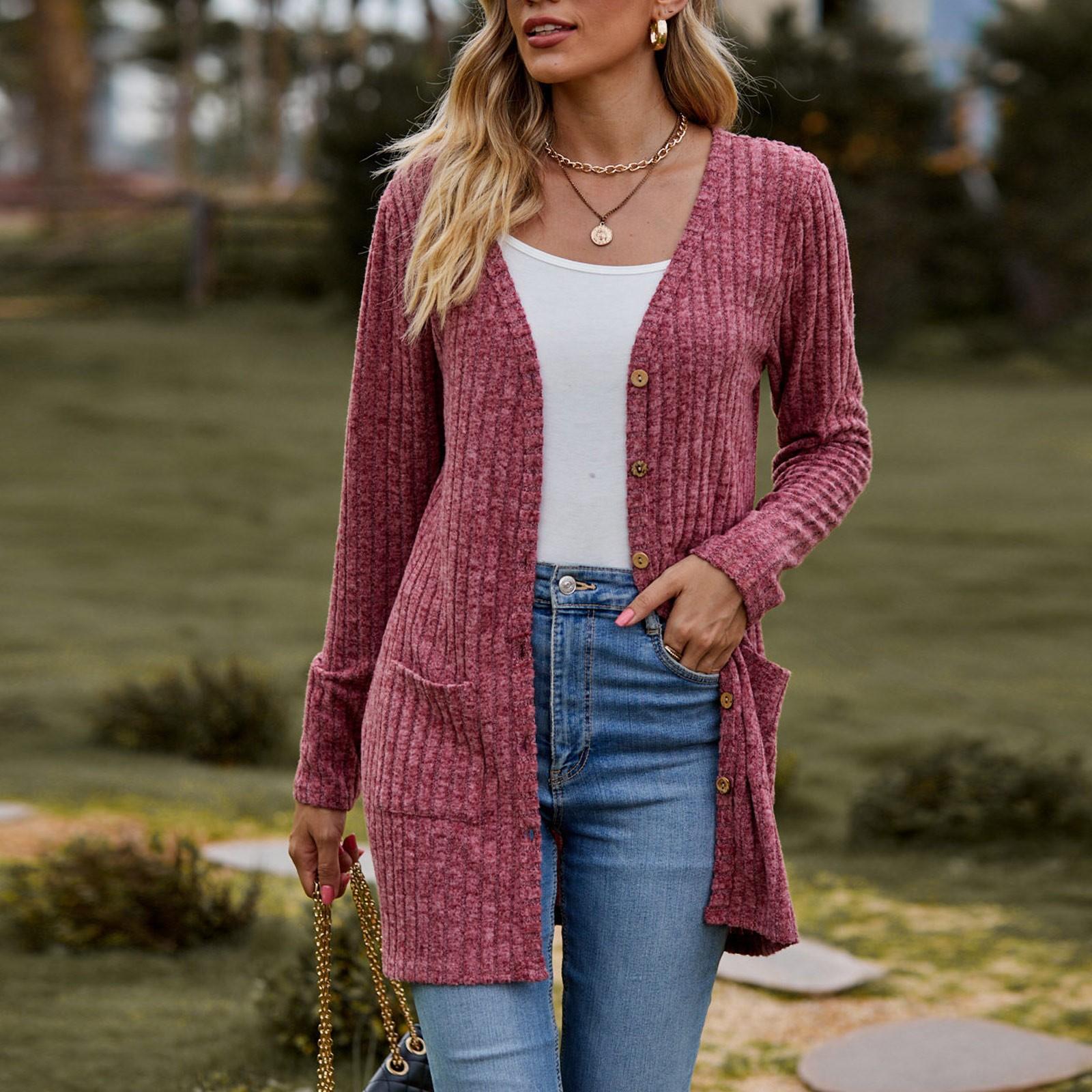 

Женский женский кардиган с длинным рукавом, свитер, пальто, топ L розовый