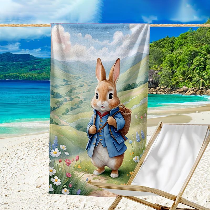 1pc Peter Rabbit2 Beach Towel, Beach and Seaside Swimming Pool Equipment, Fashion Pattern, Rectangular, Travel Essentials