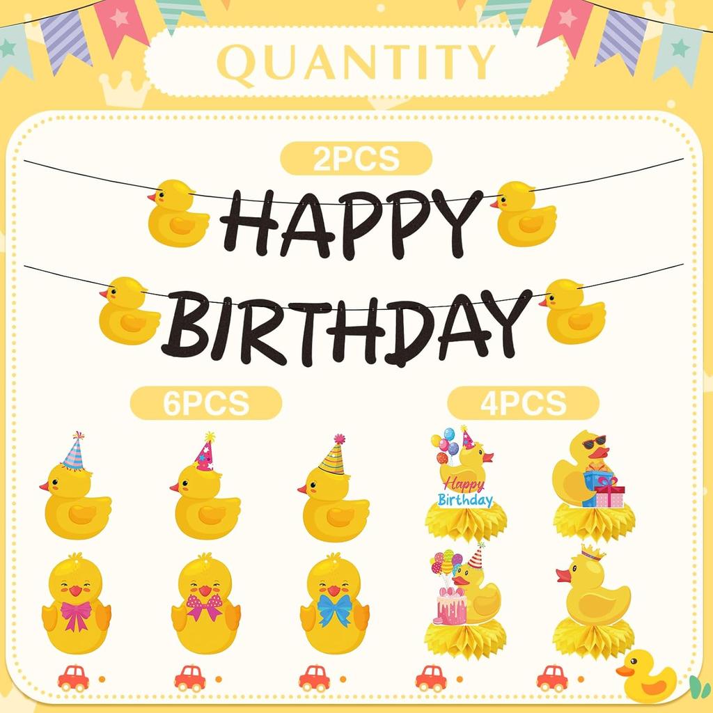 Duck Birthday Party Decorations - 18PCS Duck Party Decorations with Banner Hanging Swirls Centerpieces for Tables Duck Happy Birthday Decorations for