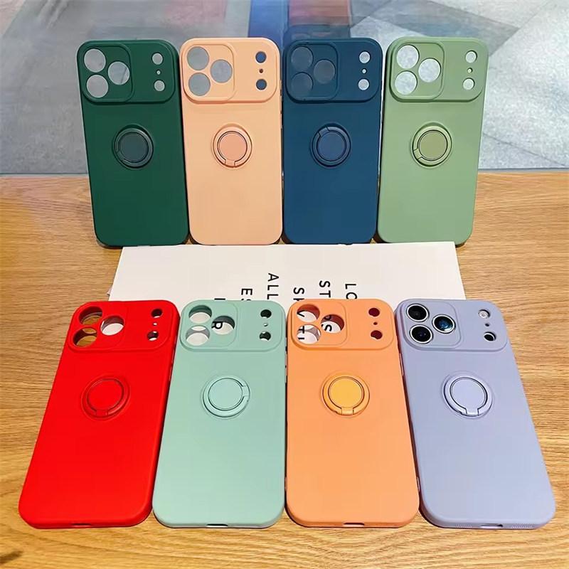With Ring Holder Stand Shockproof Phone Case For iPhone 17 Air 16e 15 14 13 12 11 Pro Max Plus Xs XR Mini Matte Silicone Soft Back Cover