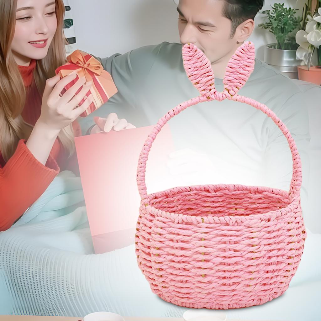 Woven Easter Basket for Kids Easter Bunny & Egg Hunt Basket for Display Vegetable Wedding Party Favors Baby Shower Gift Basket